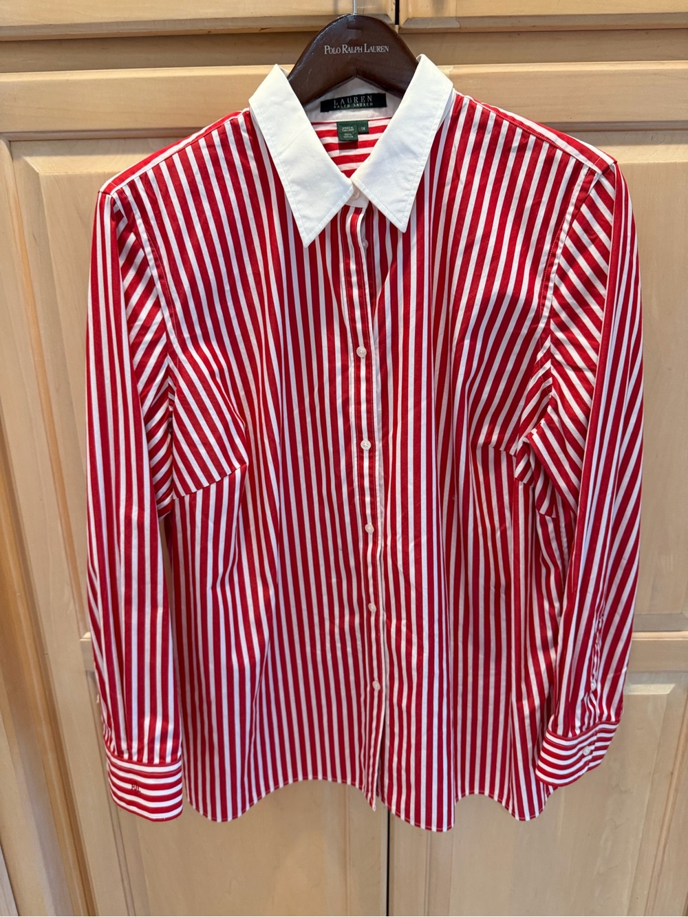 Ralph Lauren Red & White Striped Button-Down with White Collar 1X